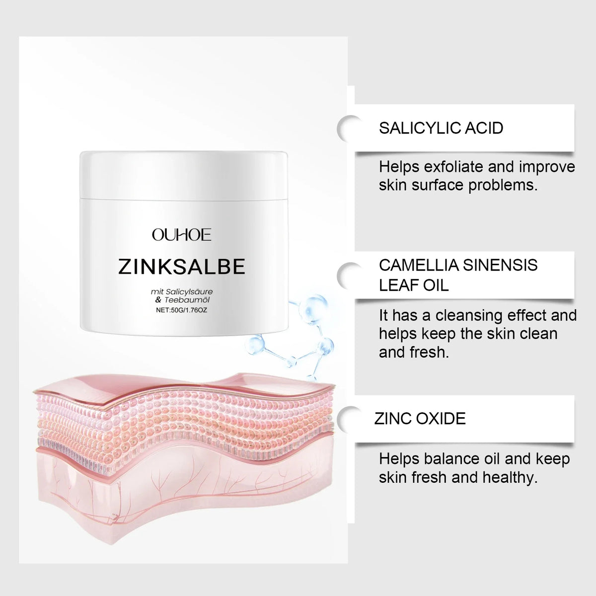 OUHOE Zinc Acne Removal Cream | Pore Minimizer & Oil Control