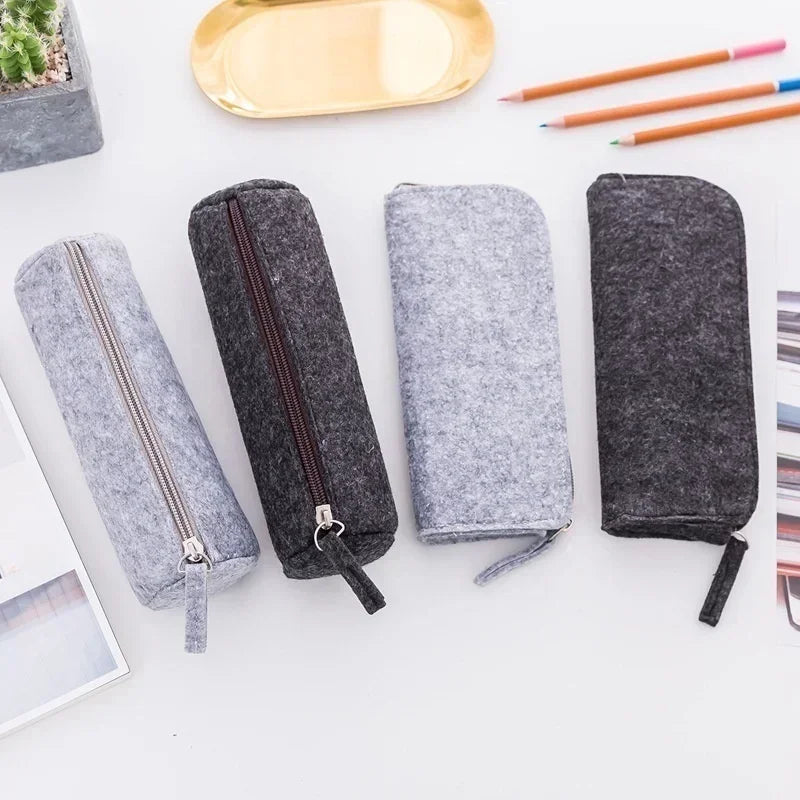 Retro Felt Pencil Pen Case Pouch Zipper Bag Portable Purse School