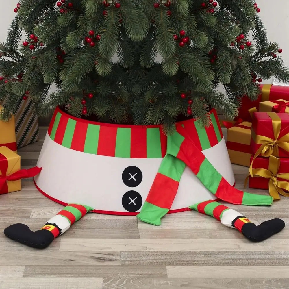 Christmas Tree Skirt – Snowman, Santa & Elk Xmas Floor Cover
