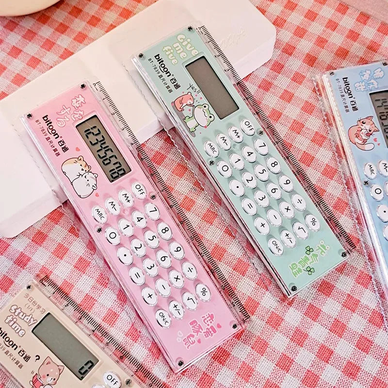 Mini Cartoon Calculator Ruler – Cute Multifunction School Supply