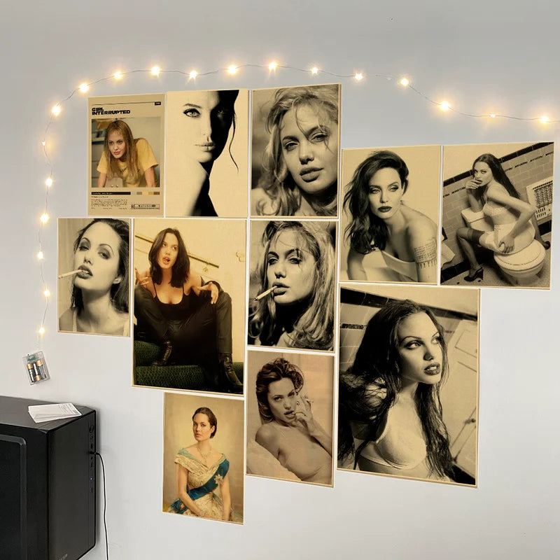 Angelina Jolie Vintage Kraft Paper Poster | Retro Wall Art Print