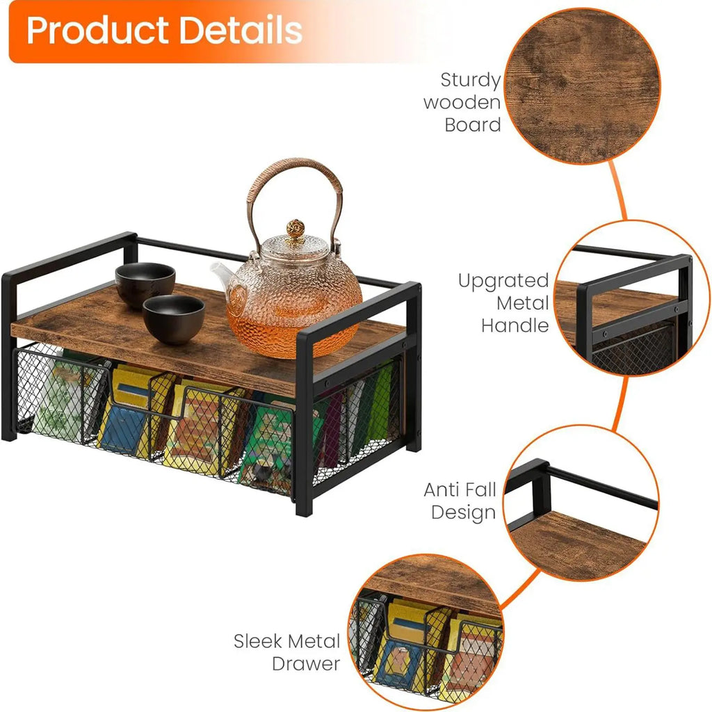 Rustic Wooden Tea Bag Organizer | Vintage Counter Storage Box