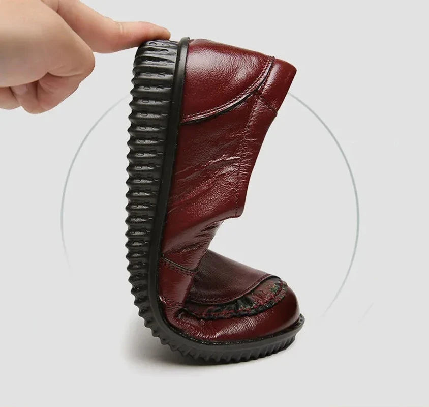 Women's Genuine Leather Retro Loafers – Wide Fit Flat Shoes