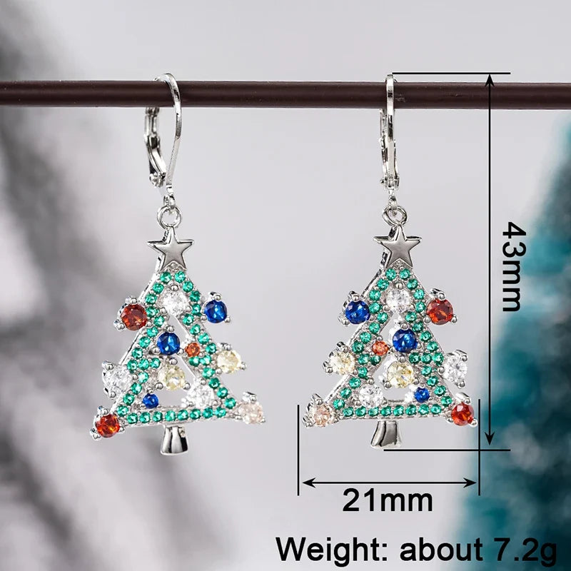 Huitan Christmas Tree CZ Dangle Earrings – Colorful Drop