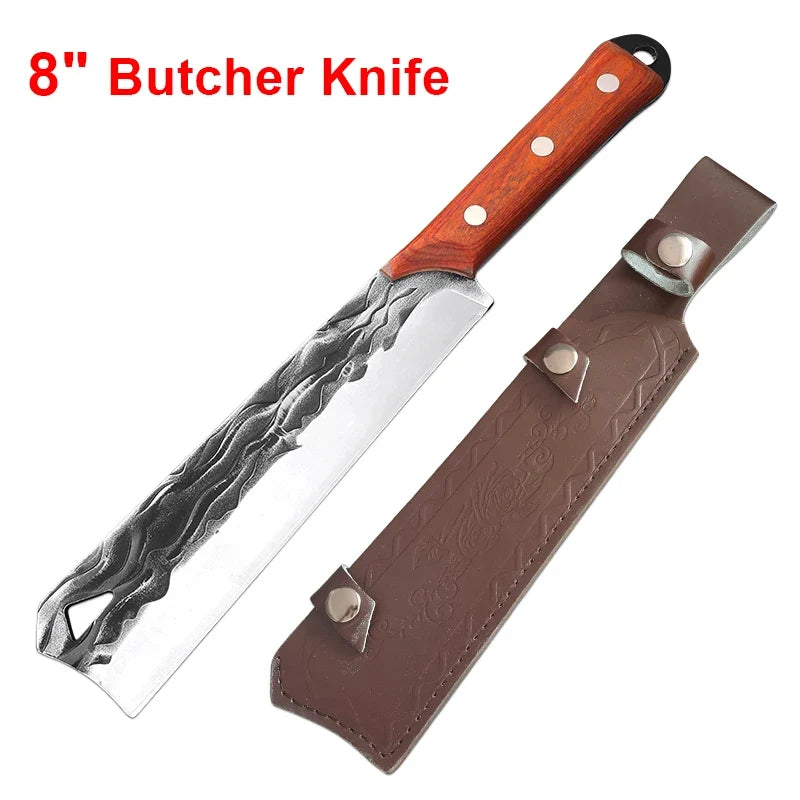 InLeung Hand Forged Chef Cleaver Knife – Wood Handle, Steel