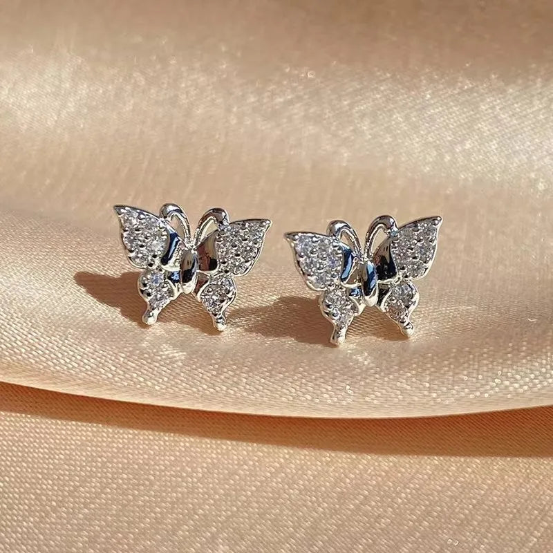 Huitan Butterfly Cubic Zirconia Stud Earrings for Women