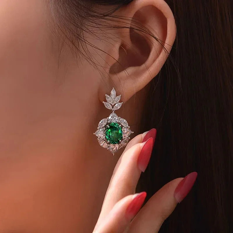 Huitan Green Cubic Zirconia Drop Earrings | Wedding Jewelry