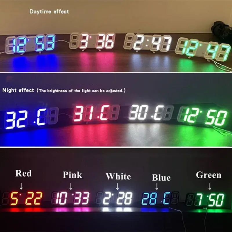 LED Digital Wall Clock – Alarm, Temp & Date Display