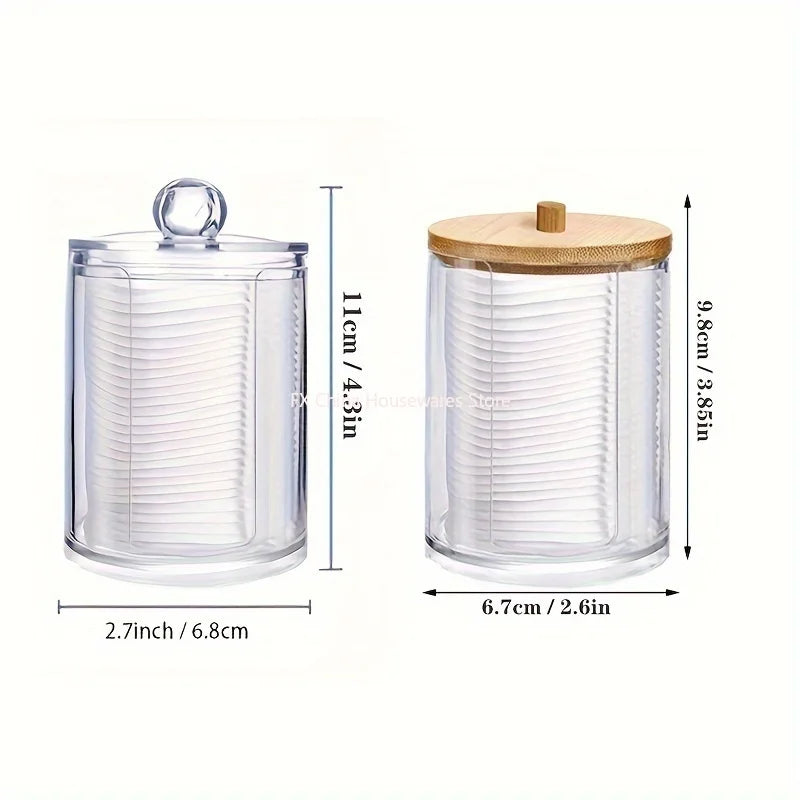 1 Makeup Organizer Round Clear Acrylic Cotton Pad Swab Holder Box Pads