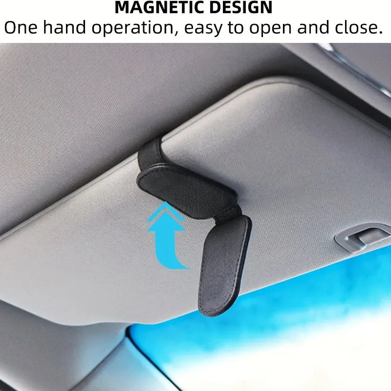 Magnetic PU Leather Car Visor Glasses Holder Clip