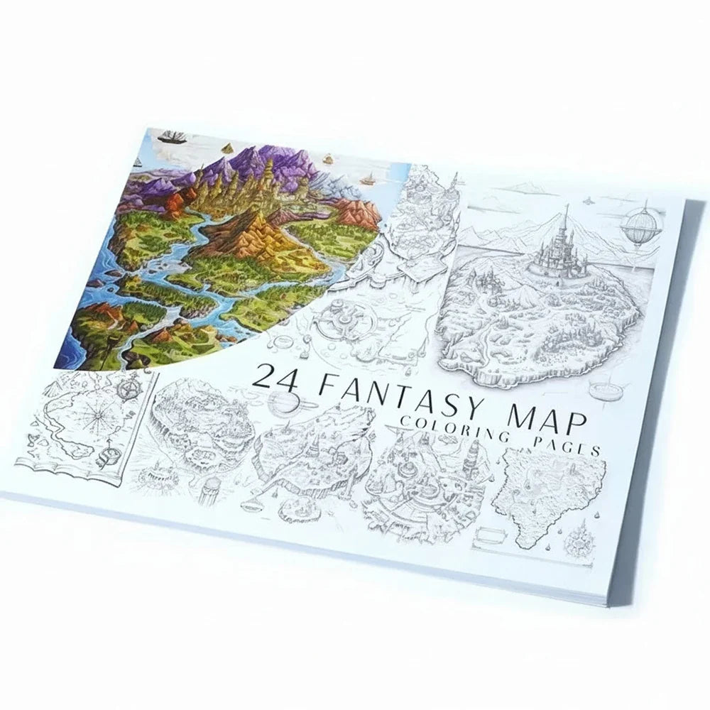 A4 Fantasy Map Coloring Book Adult Stress Relief Drawing Graffiti