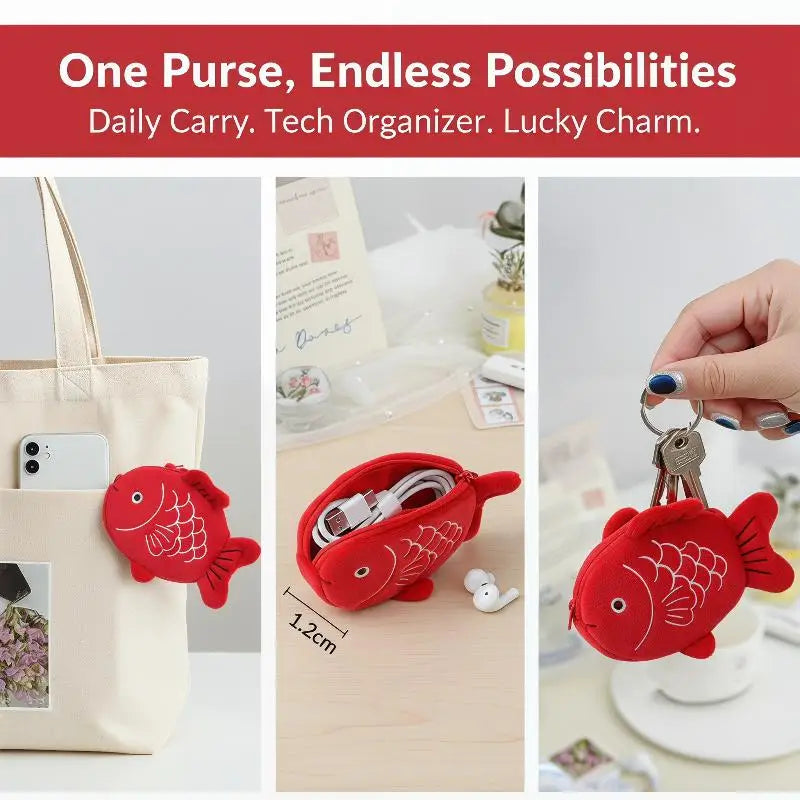 Koi Fish Plush Coin Purse – Cute Zipper Wallet & Earbud Pouch