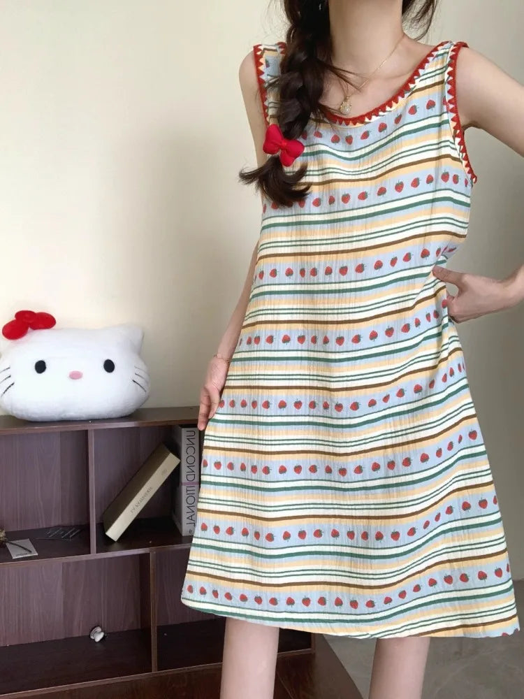 Women's Strawberry Print Pajama Set – Vest & Shorts Loungewear