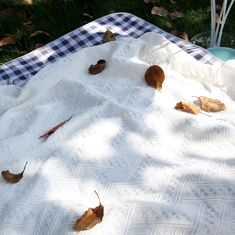 French Fringe Blanket Heavy-duty Outdoor White Trim Machine-washable