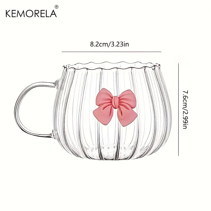 Glass Pumpkin Coffee Mugs with Pink Bows & Handle | 1–2 Pack
