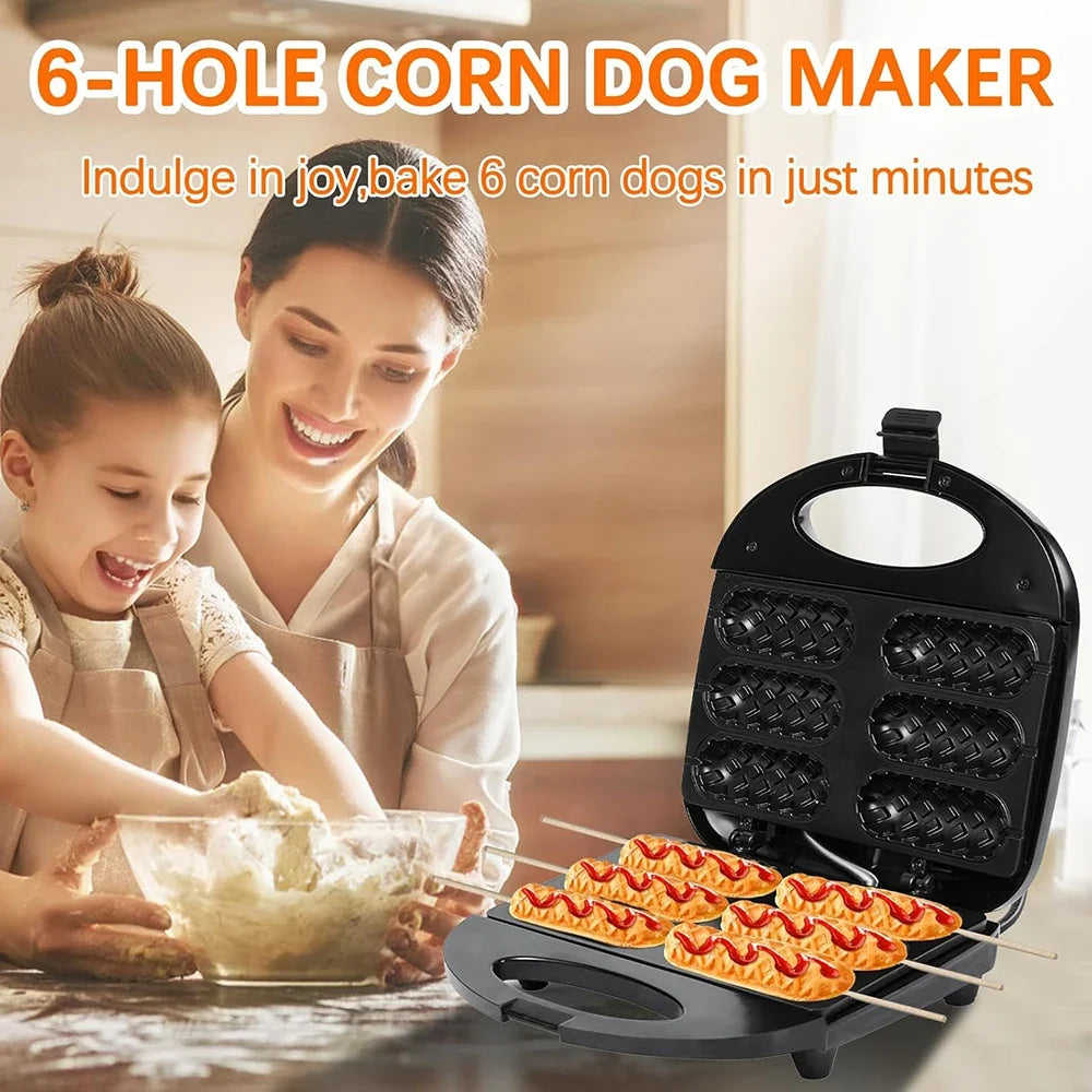 URGGU 6-Corn Dog Maker – Non-Stick Electric Hot Dog Waffle Machine
