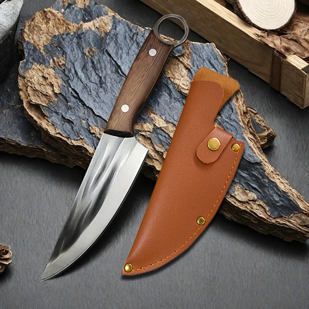 Full Tang Chef Knife with Sheath – Stainless Steel Wood Handle