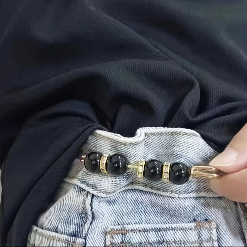 Women's Black White Trouser Waist Pearl Pin Adjustment Fixed Clothes