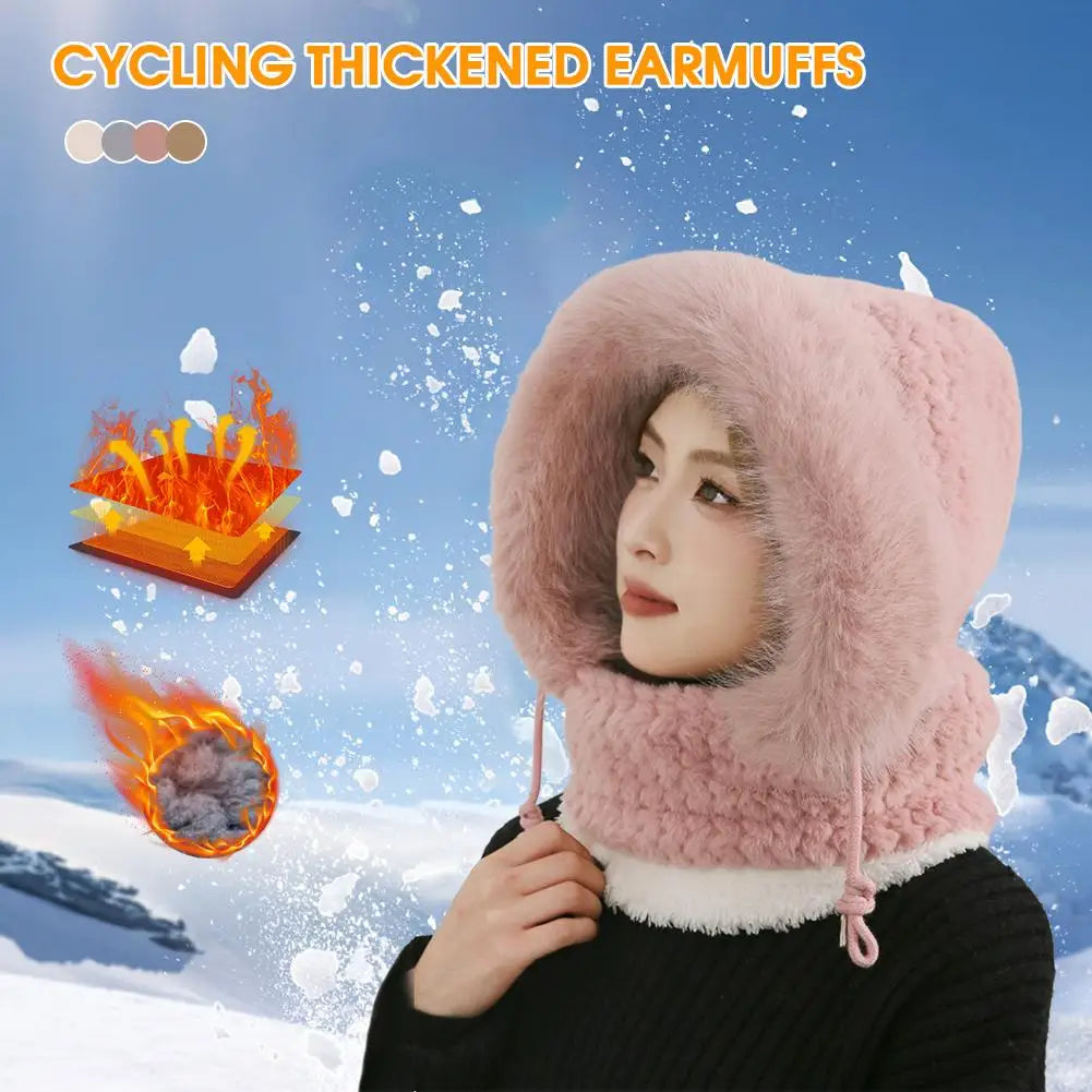 Winter Plush Hood Hat with Scarf & Ear Cover – Windproof
