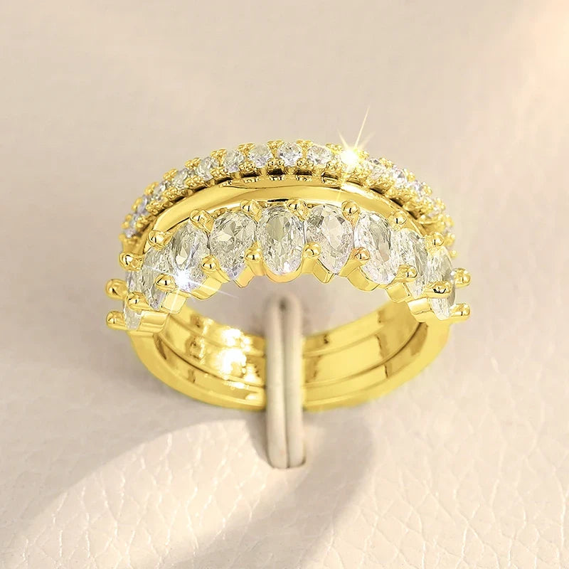 Huitan 3-Piece Women's Bridal Ring Set – CZ Silver & Gold