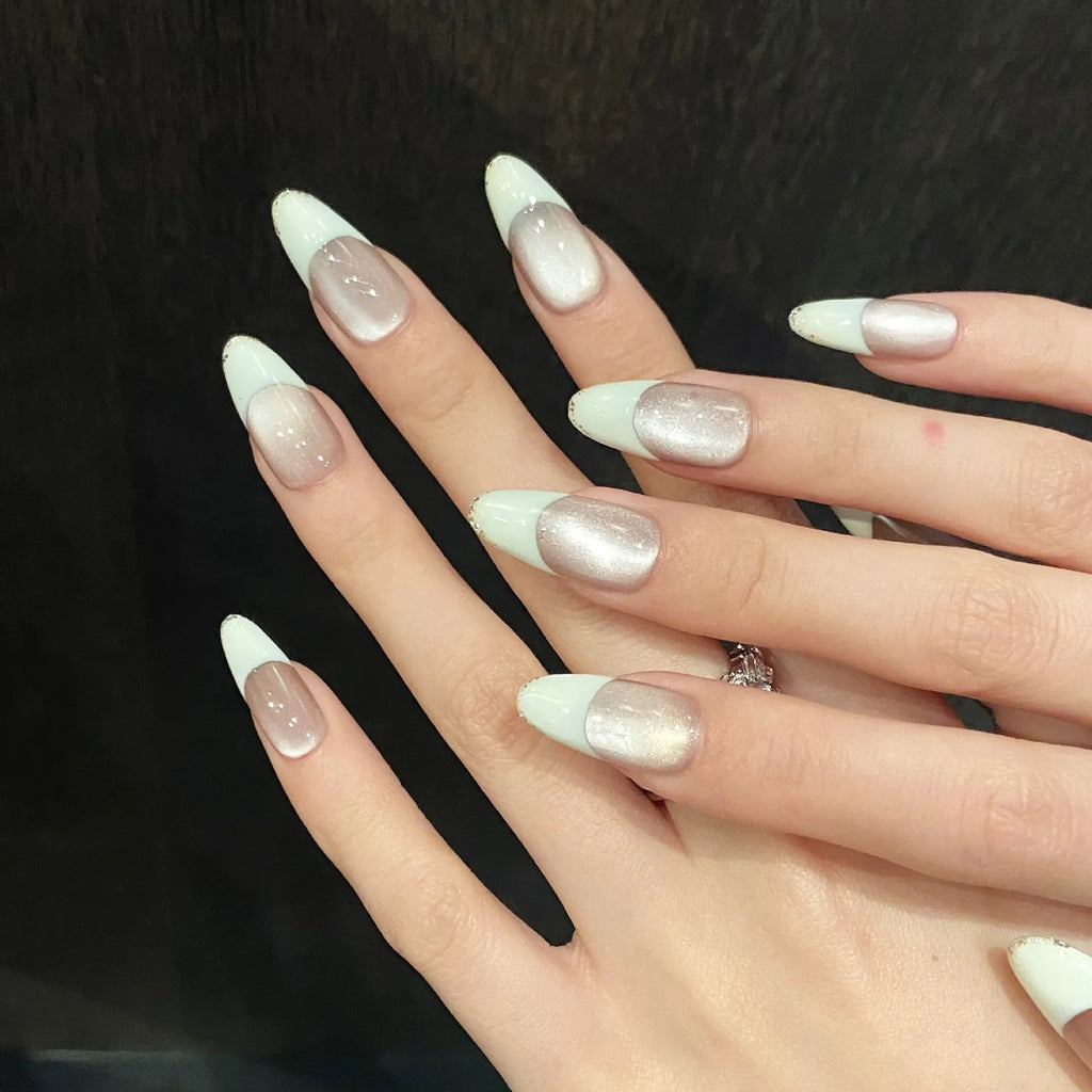 French Cat Eye Press On Nails – 10pc Almond False Nails