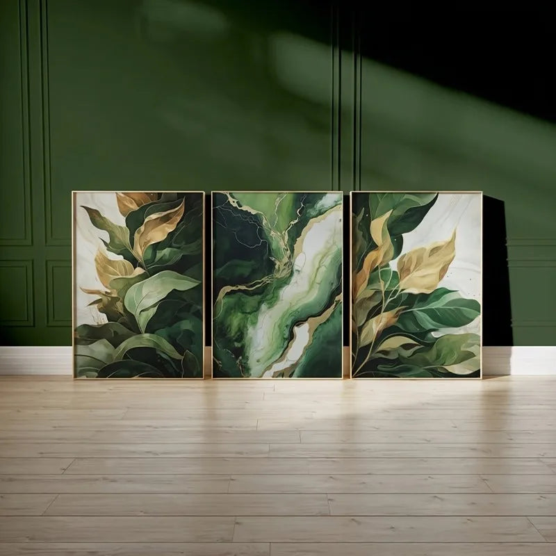 3-Piece Green Abstract Canvas Wall Art Prints – Unframed Nature