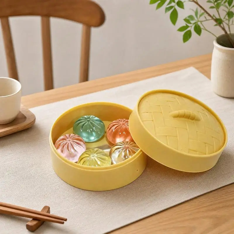 5-Piece Mini Dumpling Squishy Toys Set with Steamer Basket