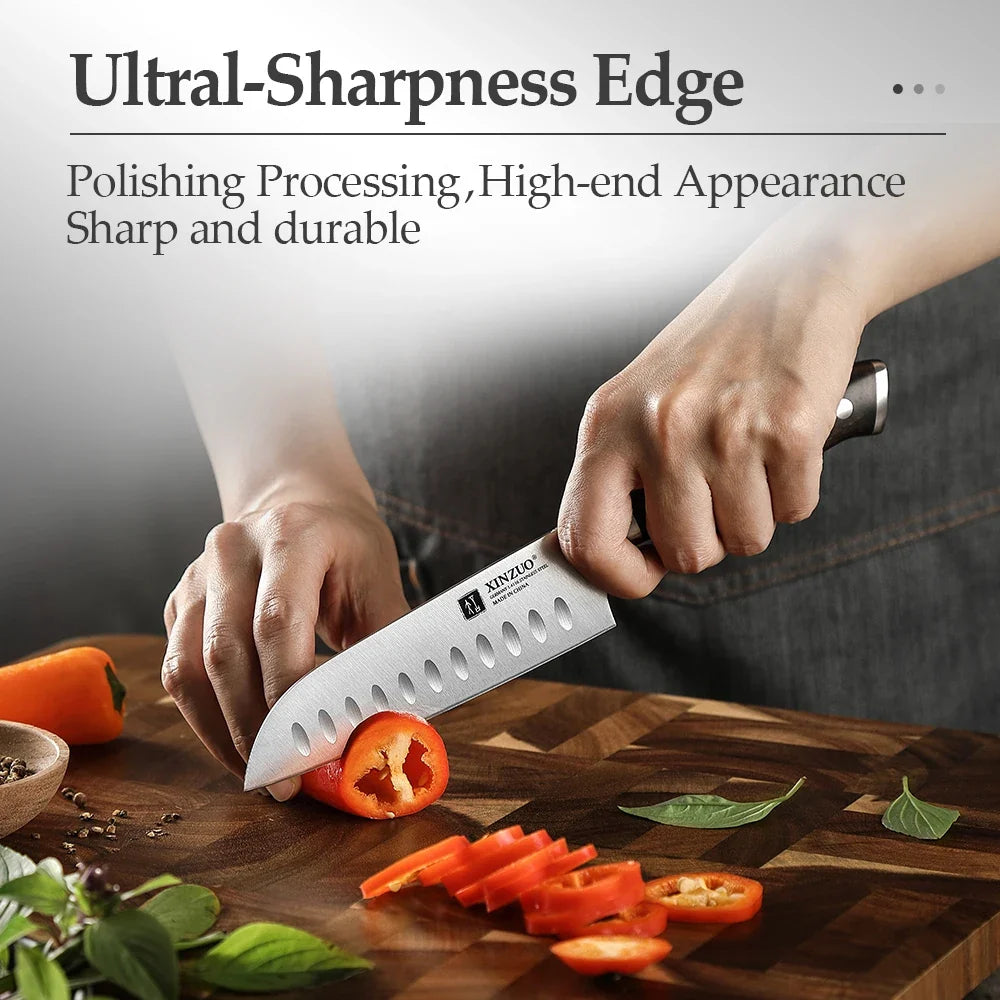 XINZUO 5-Inch Santoku Knife | German DIN 1.4116 Steel & Ebony Handle