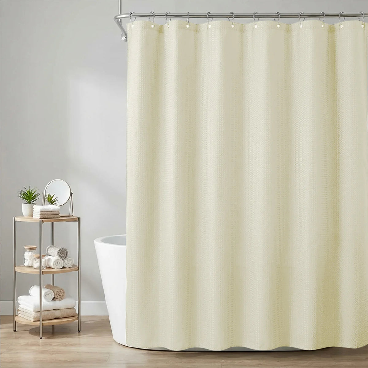 Waffle Shower Curtain 180x180cm + 12 Metal Hooks | Waterproof