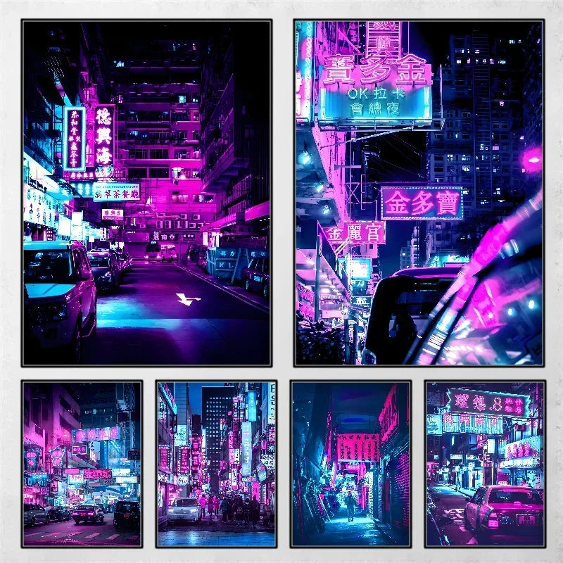 Tokyo Cyberpunk Wall Poster – Self-Adhesive Waterproof Sticker