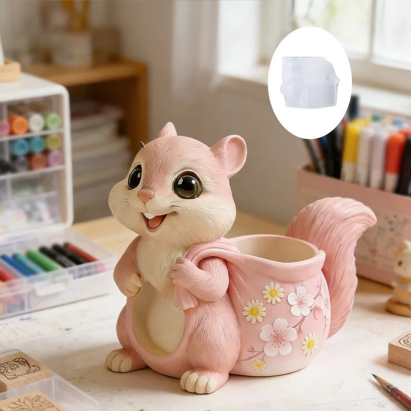 Squirrel Flower Pot Silicone Mold DIY Candle Holder Plaster Jar Molds