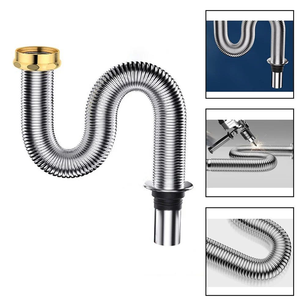 80 Stainless Steel Sink Siphon Waste Drain Flexible Pipe Hose Kitchen