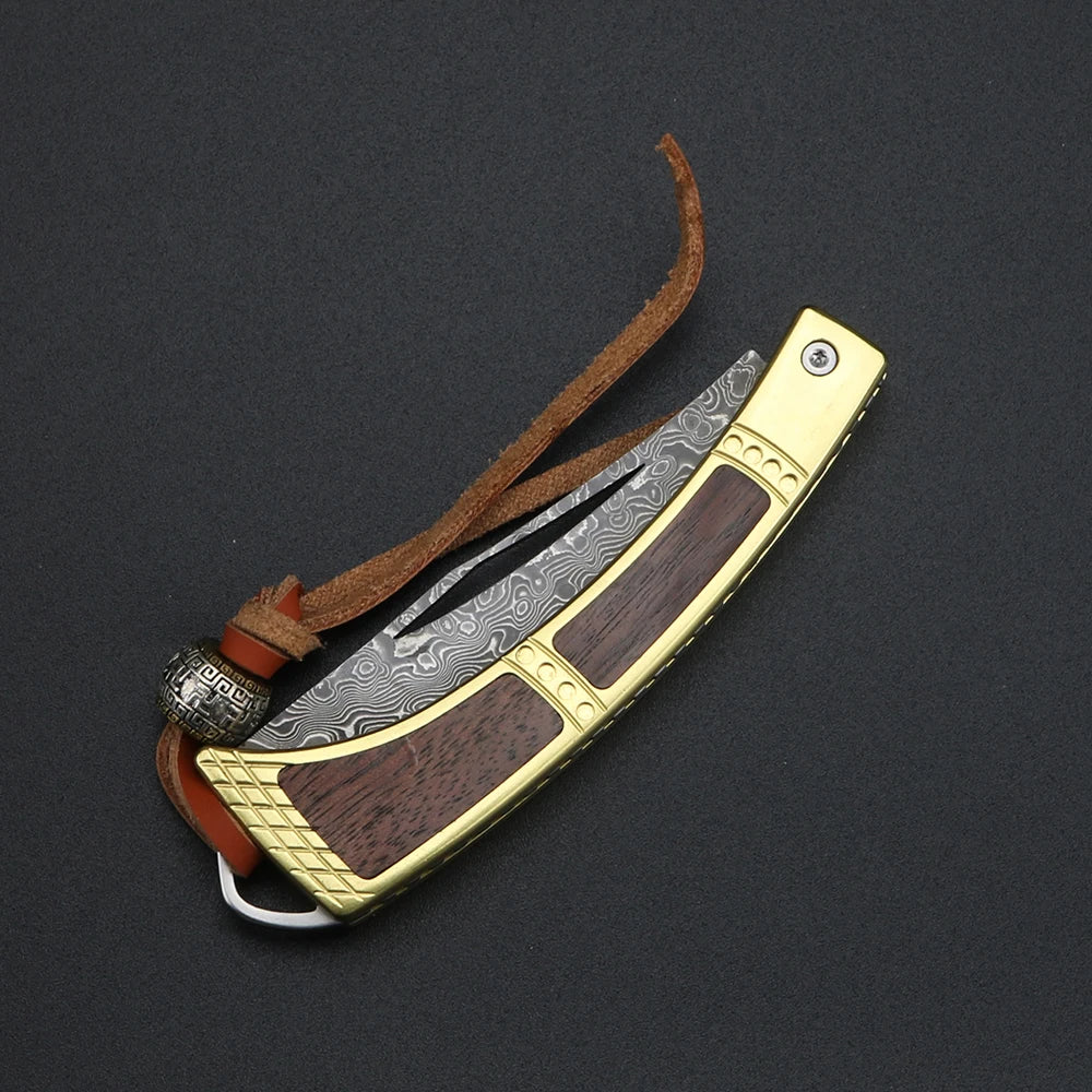 Damascus Steel Folding Pocket Knife – XUAN FENG Wood Handle