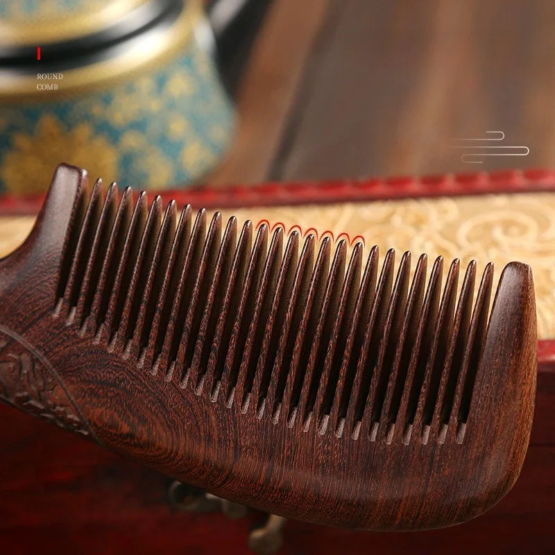 Natural Sandalwood Combs Solid Wood Carving Comb Anti-static Beard