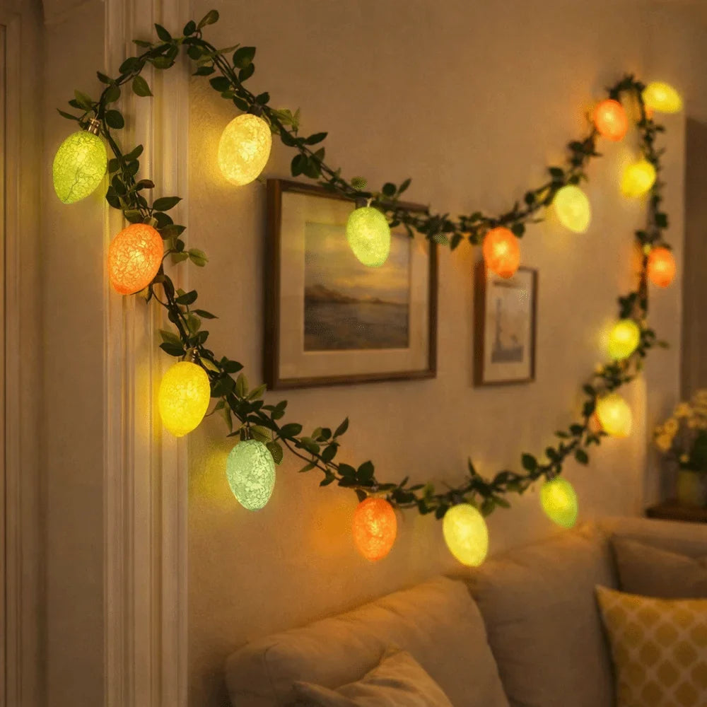 Easter Egg LED Light Garland – 2M Twig Wreath, 10 Lights