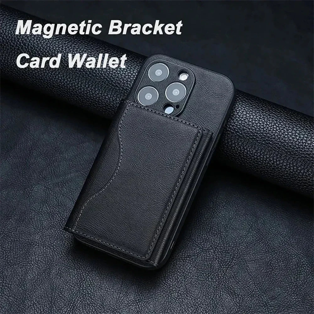 PU Leather Credit Card Holder | Magnetic Snap Business Wallet