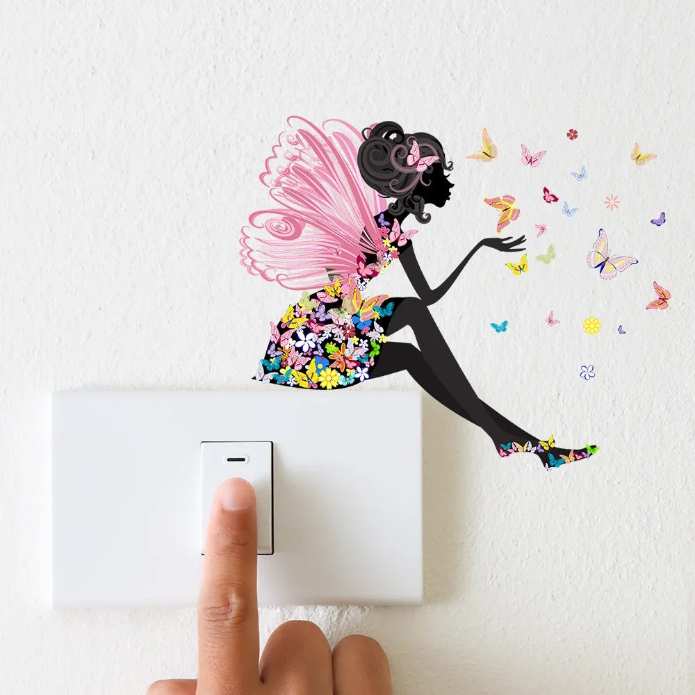 Butterfly Fairy Switch Stickers Cute Girl Wall Living Room Decorative