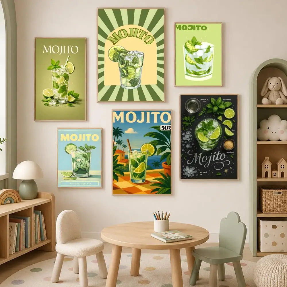 Cocktail Mojito Self-Stick Wall Art Poster | Waterproof Decor