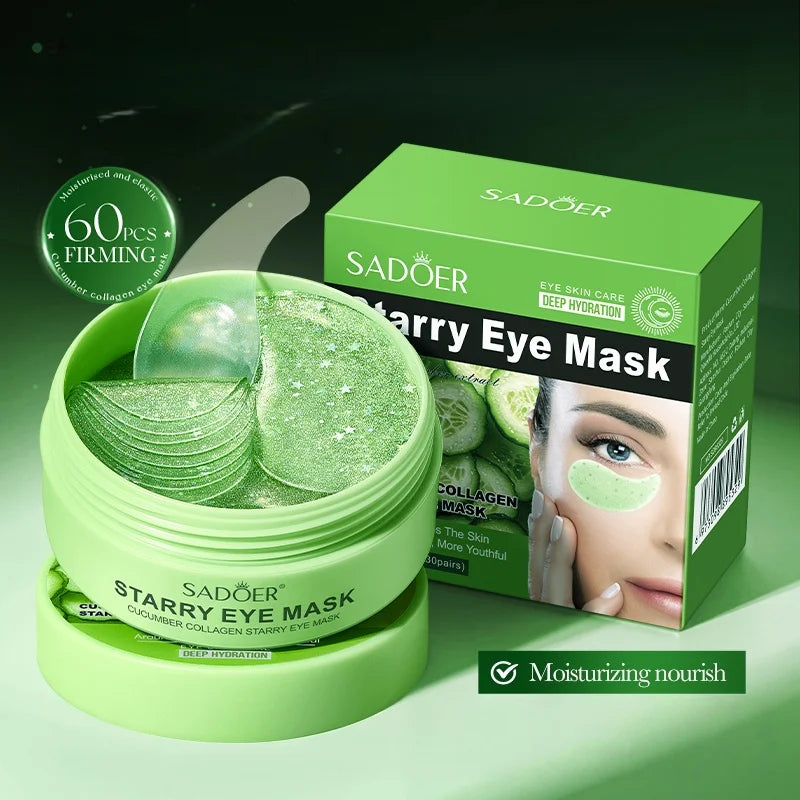 SADOER Cucumber Collagen Eye Mask Patches – 60 Pcs | Hyaluronic Acid
