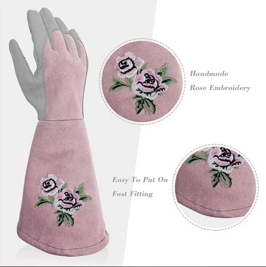 Women Gardening Glove Thorn Proof Pink Extra Long Oxford Cloth AU