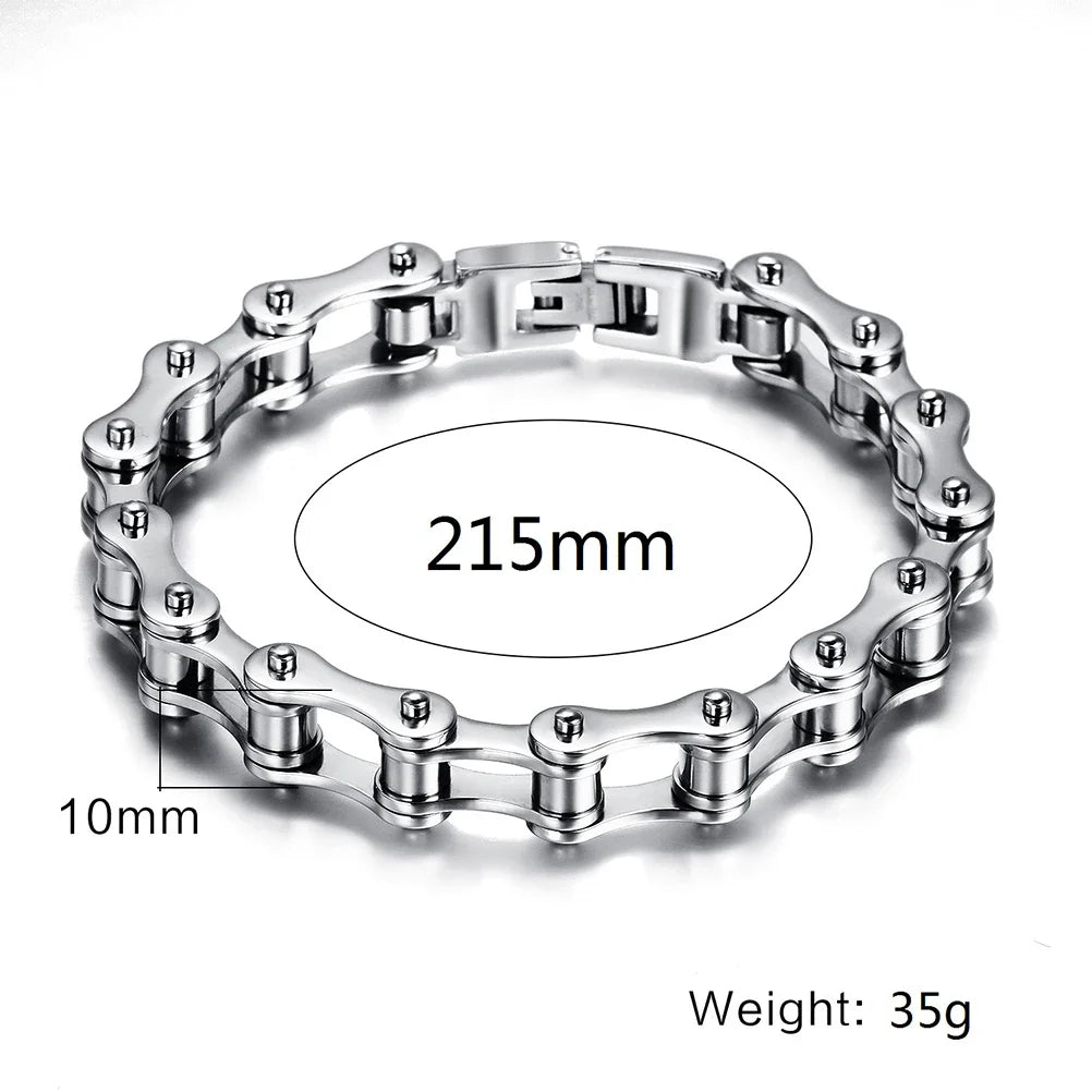 Punk Stainless Steel Motorcycle Chain Bracelet 8.5" Silver