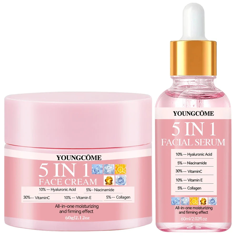 YOUNGCOME 5-in-1 Hyaluronic Acid Face Serum & Cream Set