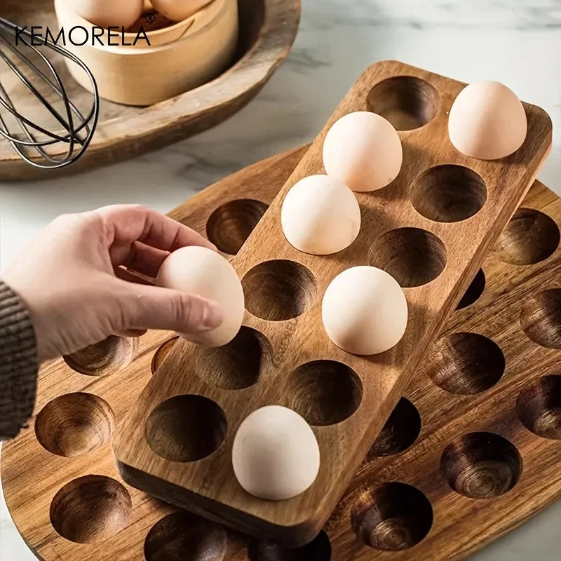 KEMORELA Wooden Egg Storage Box – Multi-Compartment Organizer