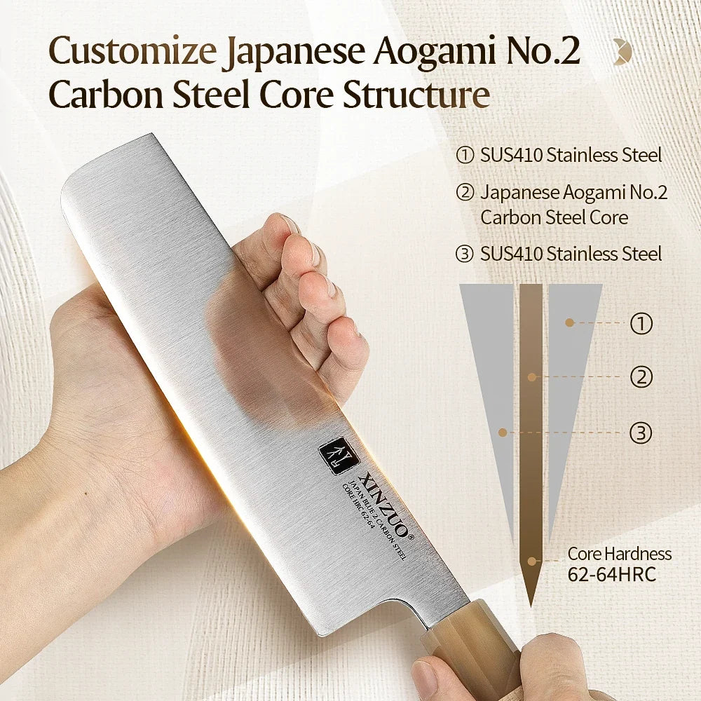 XINZUO 7" Nakiri Knife Aogami No.2 Carbon Steel | Octagonal Handle