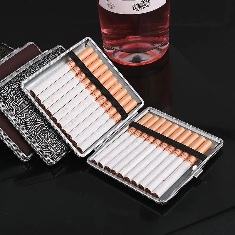 20-Stick Double Layer Metal Cigarette Case – Black