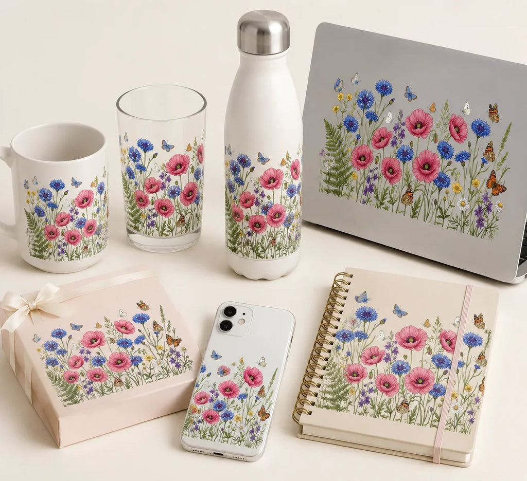 Watercolor Wildflower Butterfly Decal | Botanical Wall Sticker