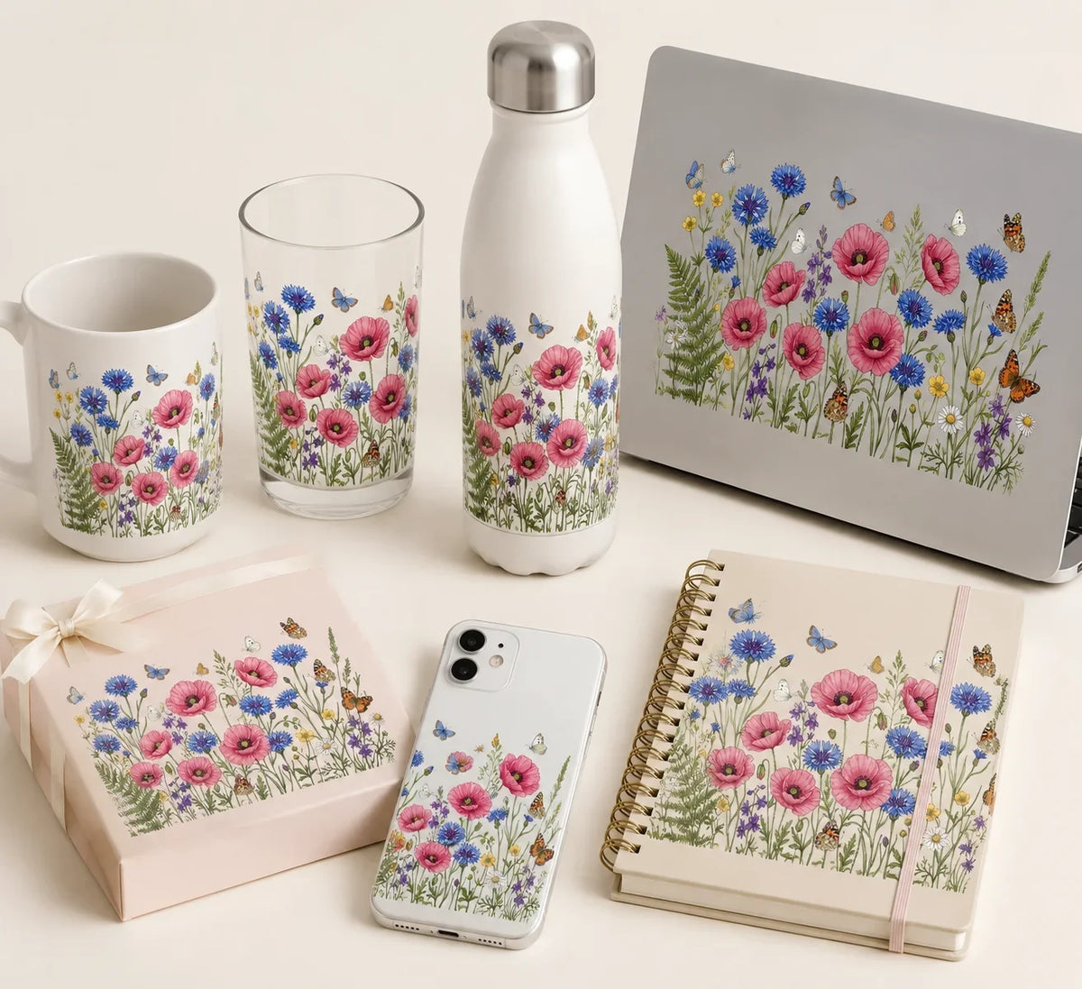 Watercolor Wildflower Butterfly Decal | Botanical Wall Sticker
