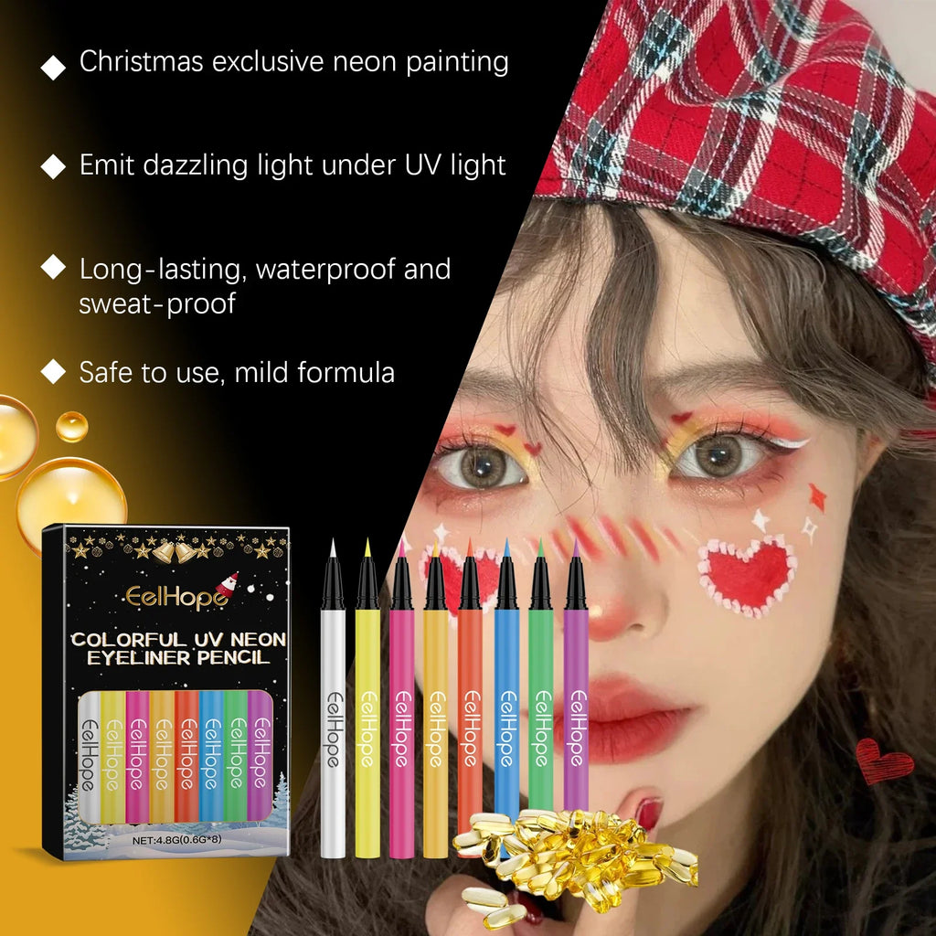 8-Color Neon UV Glow Eyeliner Set – Waterproof Body & Face Art