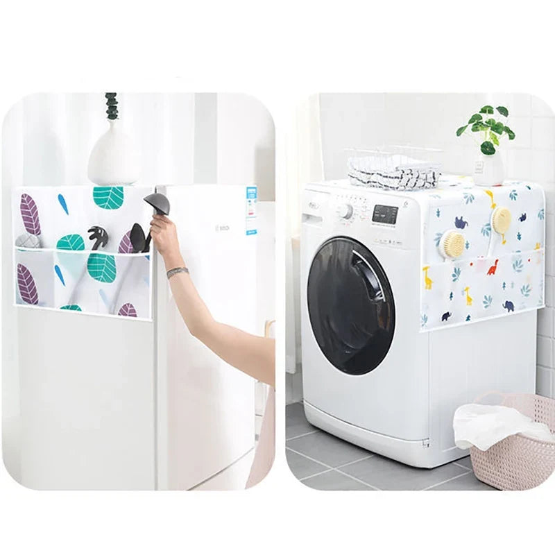 Refrigerator Dust Cover with Pockets | Green Leaf Fabric