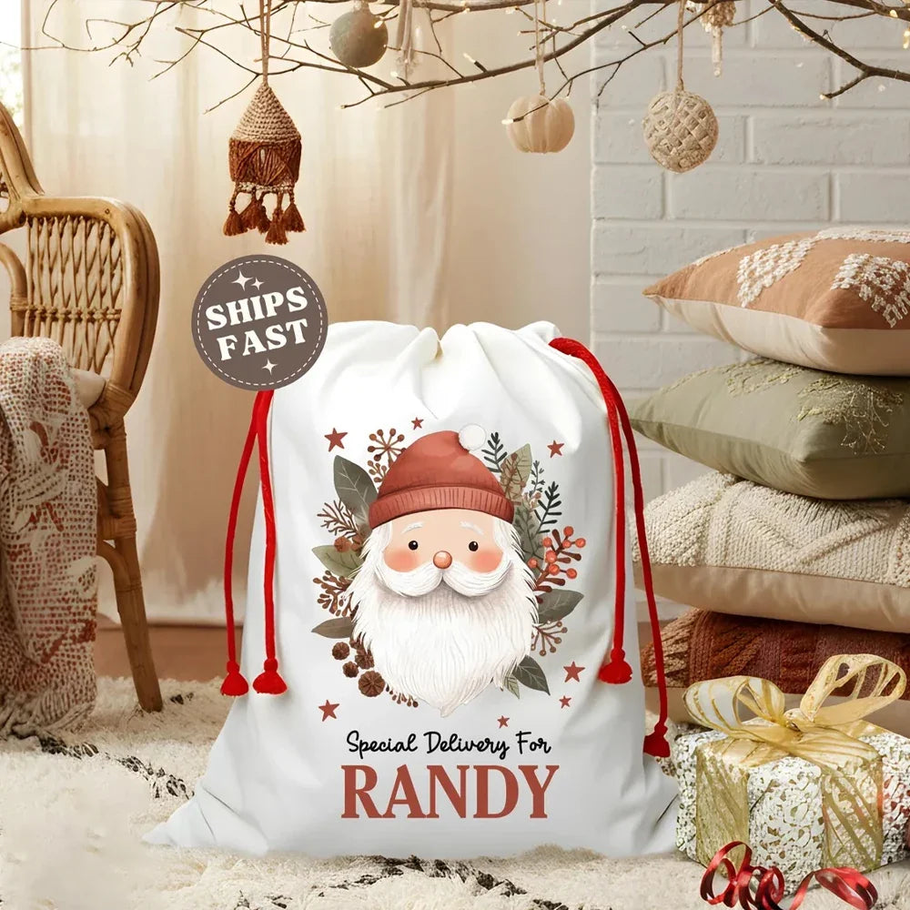 Personalized Santa Sack | Custom Christmas Drawstring Gift Bag